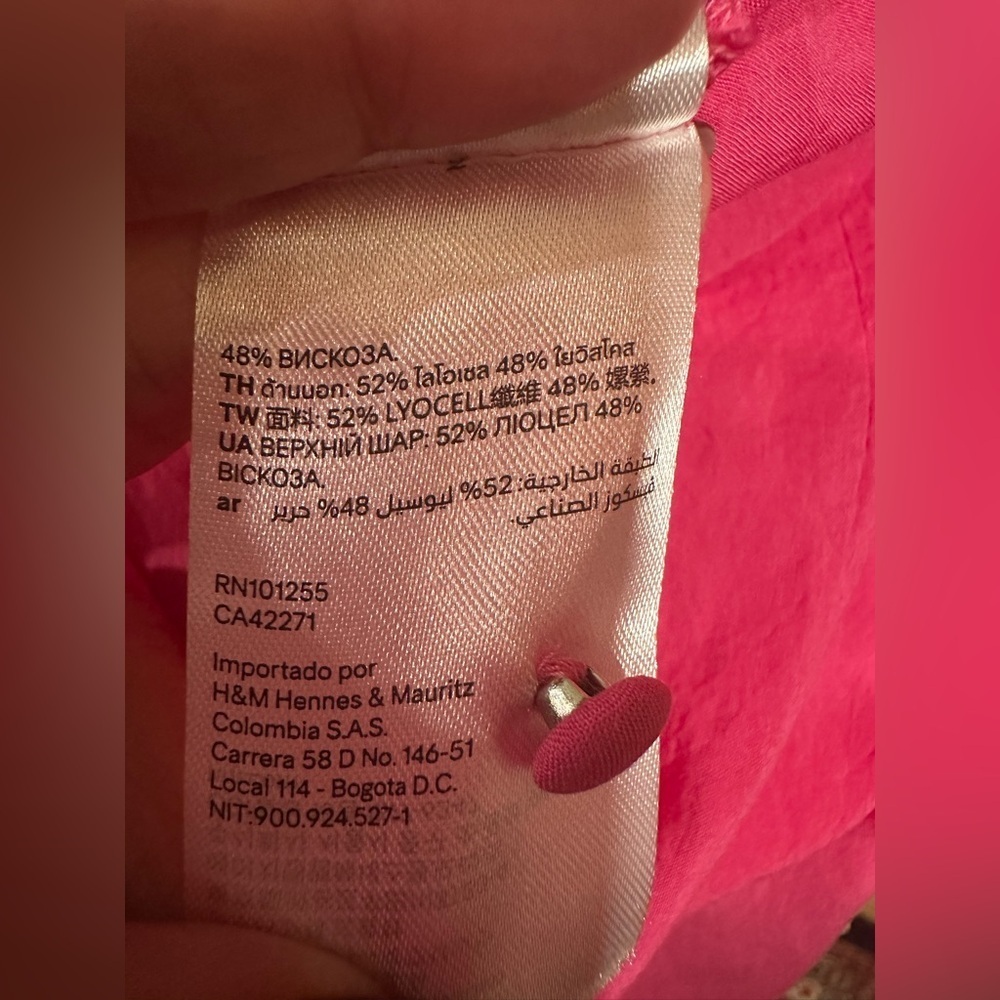 H&M Hot Pink Lyocell Blend V-Neck Kaftan Tunic Resort Dress Size Small - Picture 9 of 10